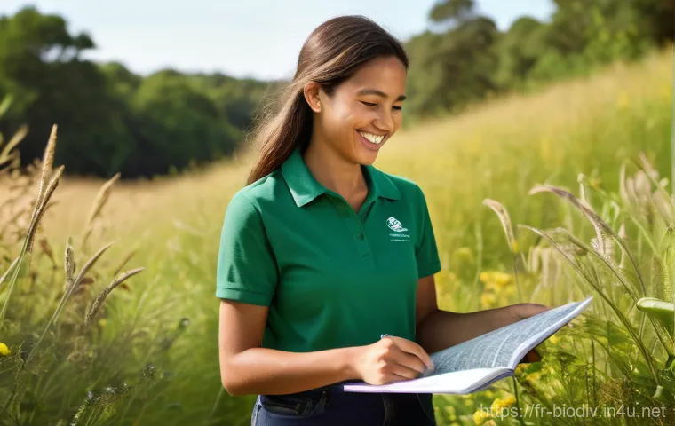 생물다양성 보전 전문가 직무 설명 - A male biodiversity expert, in his early 50s, is deep in thought, seated at a well-organized desk in...