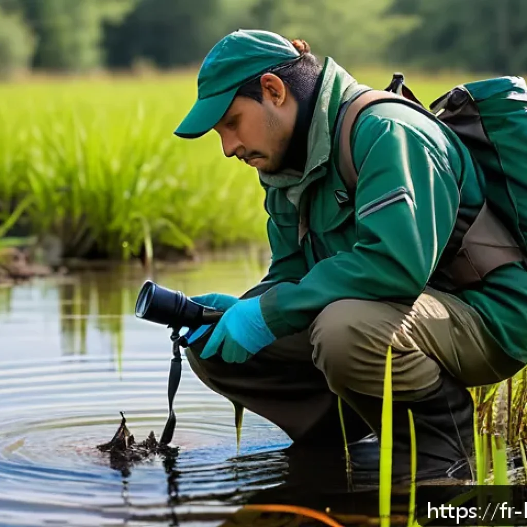 생물다양성 보전 전문가 이직 시 고려사항 - A dedicated biodiversity conservation field worker wearing rugged outdoor clothing and sturdy boots,...